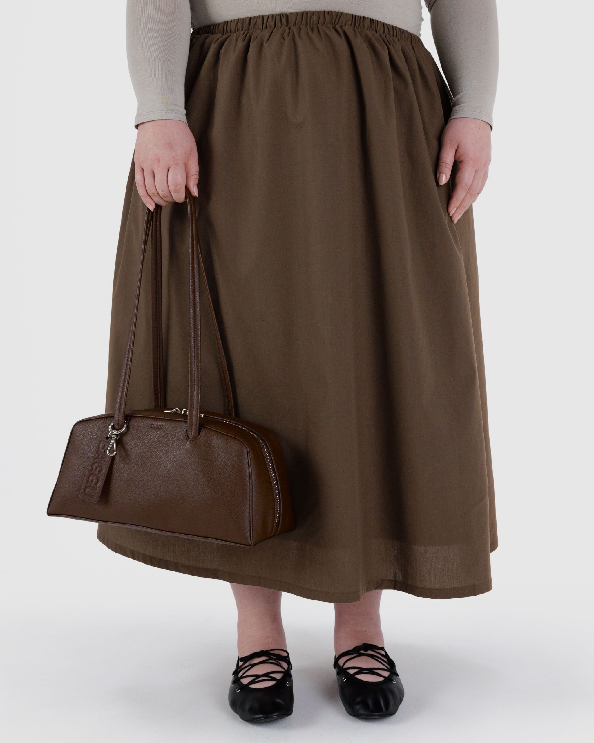 Recycled Leather Bowler Bag - Brown