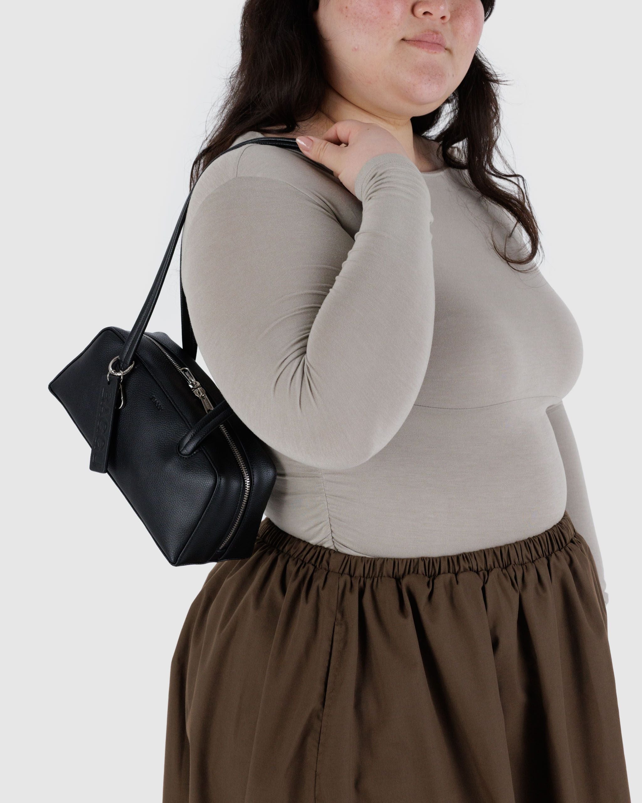 Small Recycled Leather Bowler Bag - Black