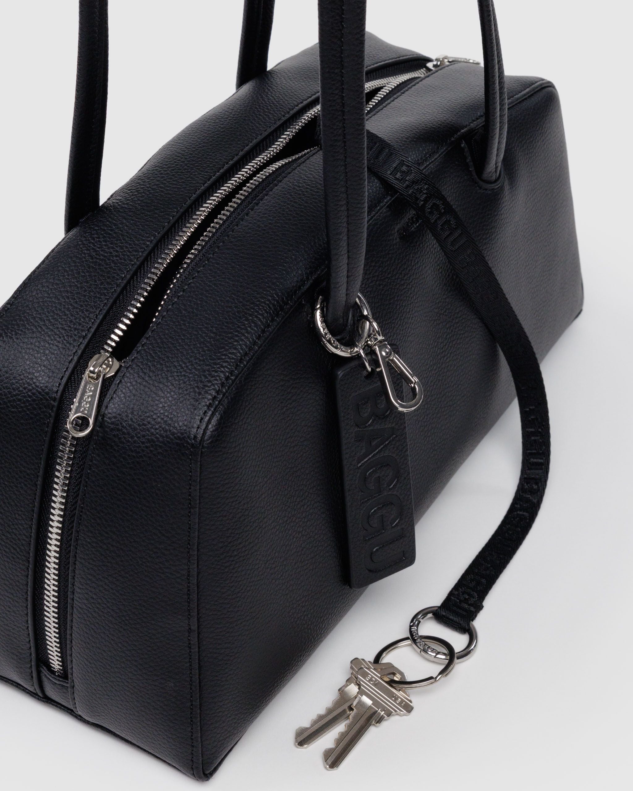 Recycled Leather Bowler Bag - Black