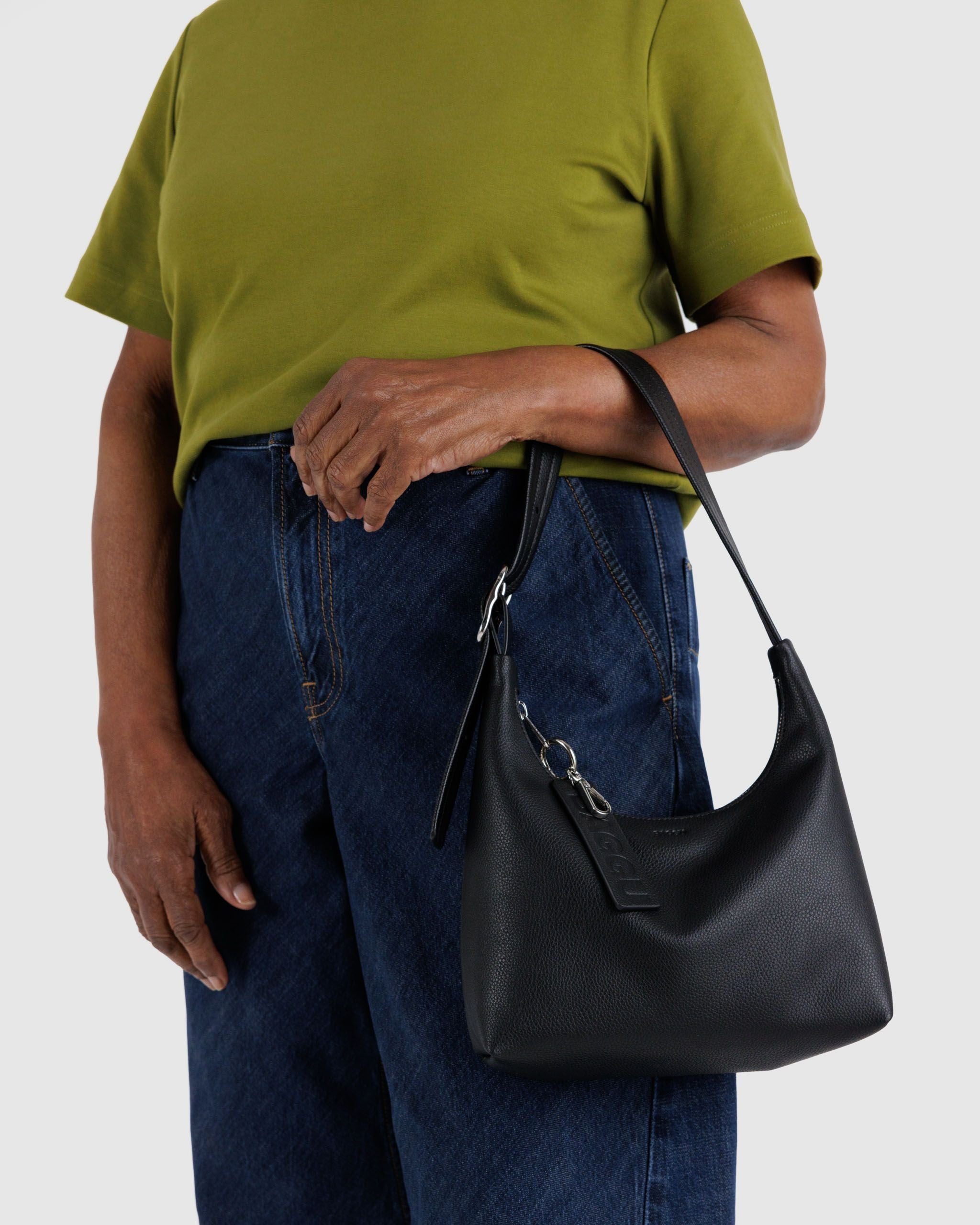 Mini Recycled Leather Shoulder Bag - Black