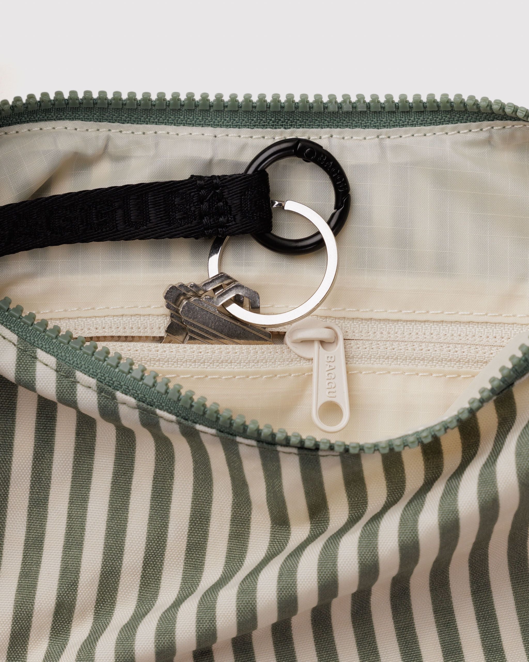 Small Nylon Crescent Bag - Sage Stripe