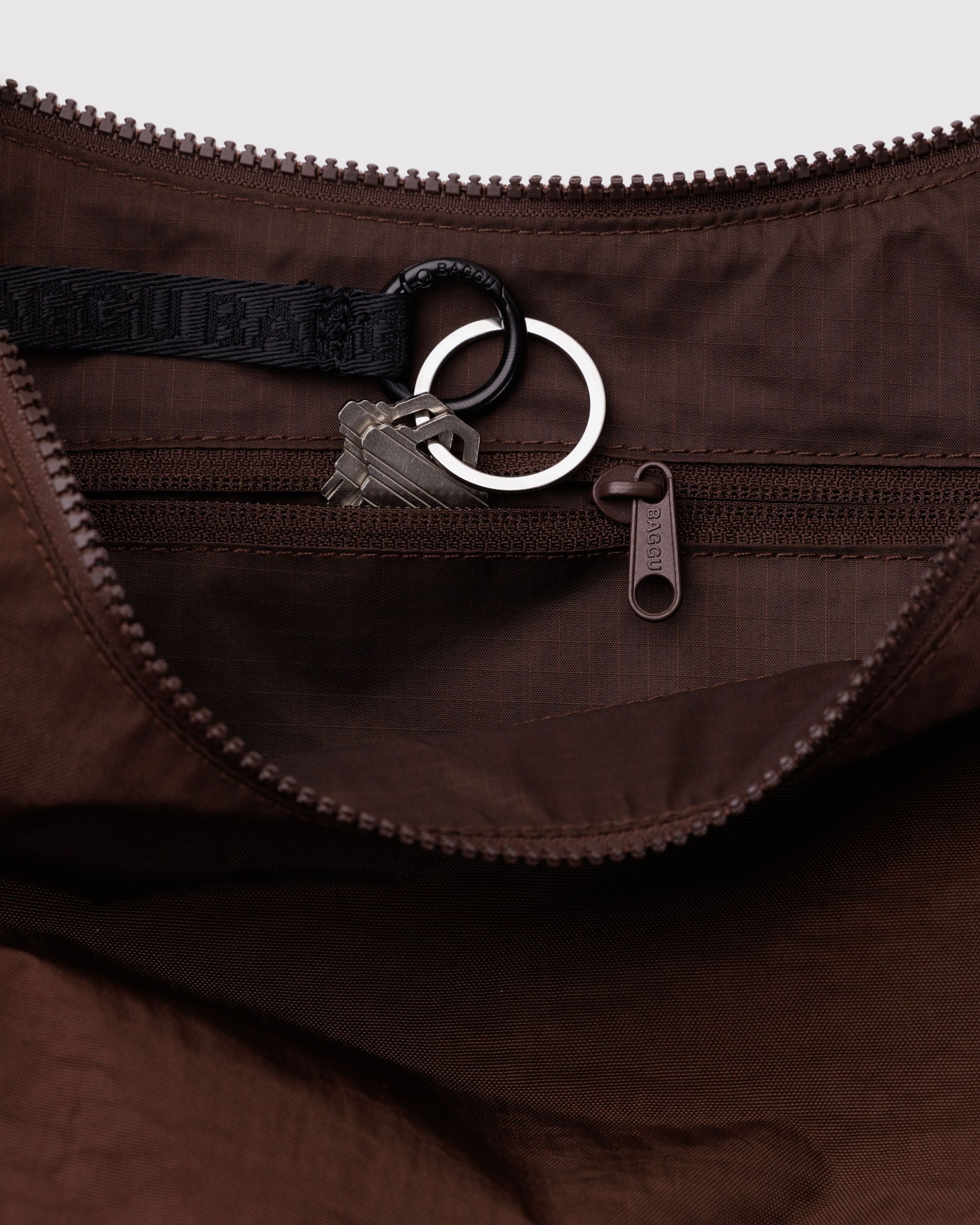Medium Nylon Crescent Bag - Coffee