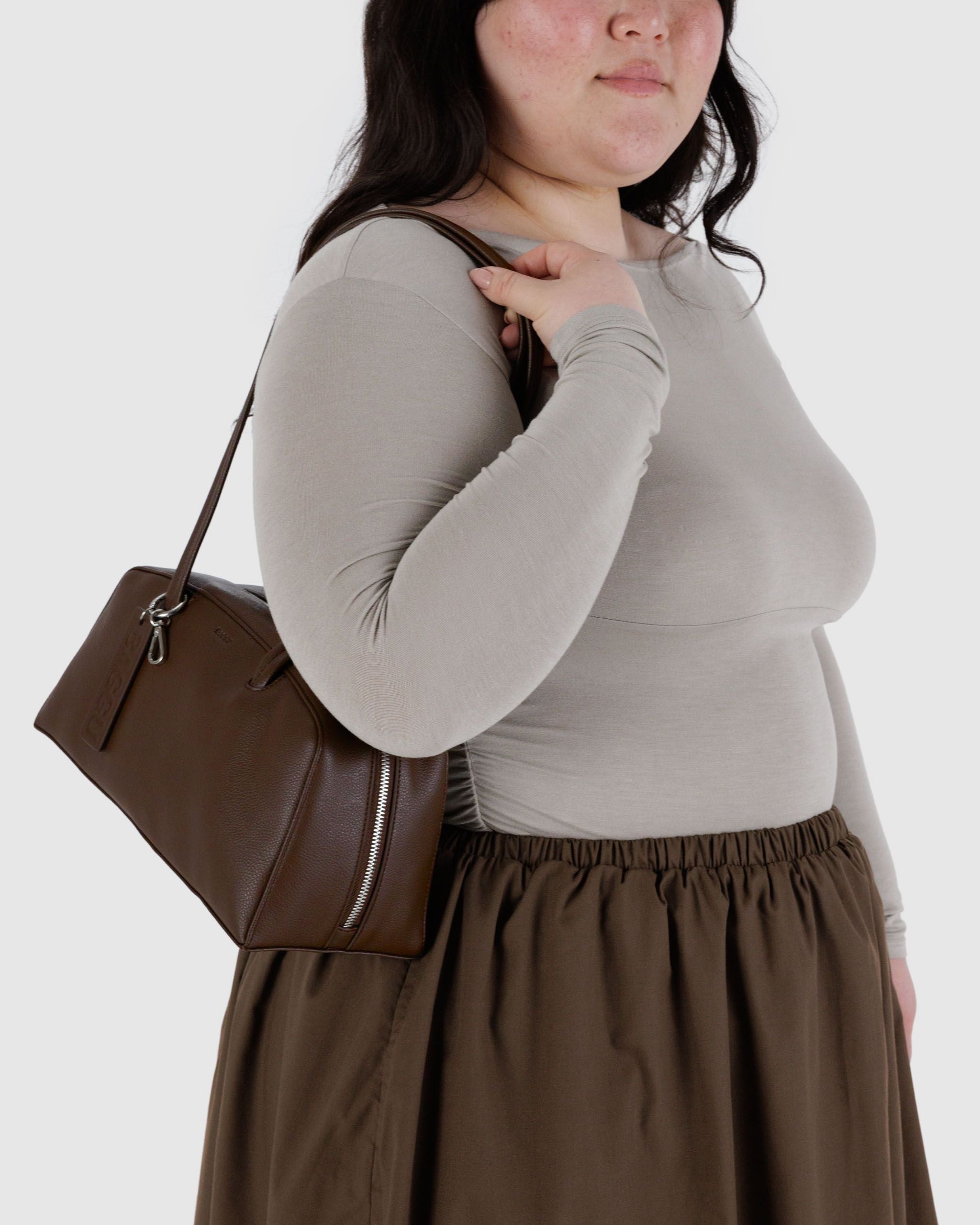 Recycled Leather Bowler Bag - Brown