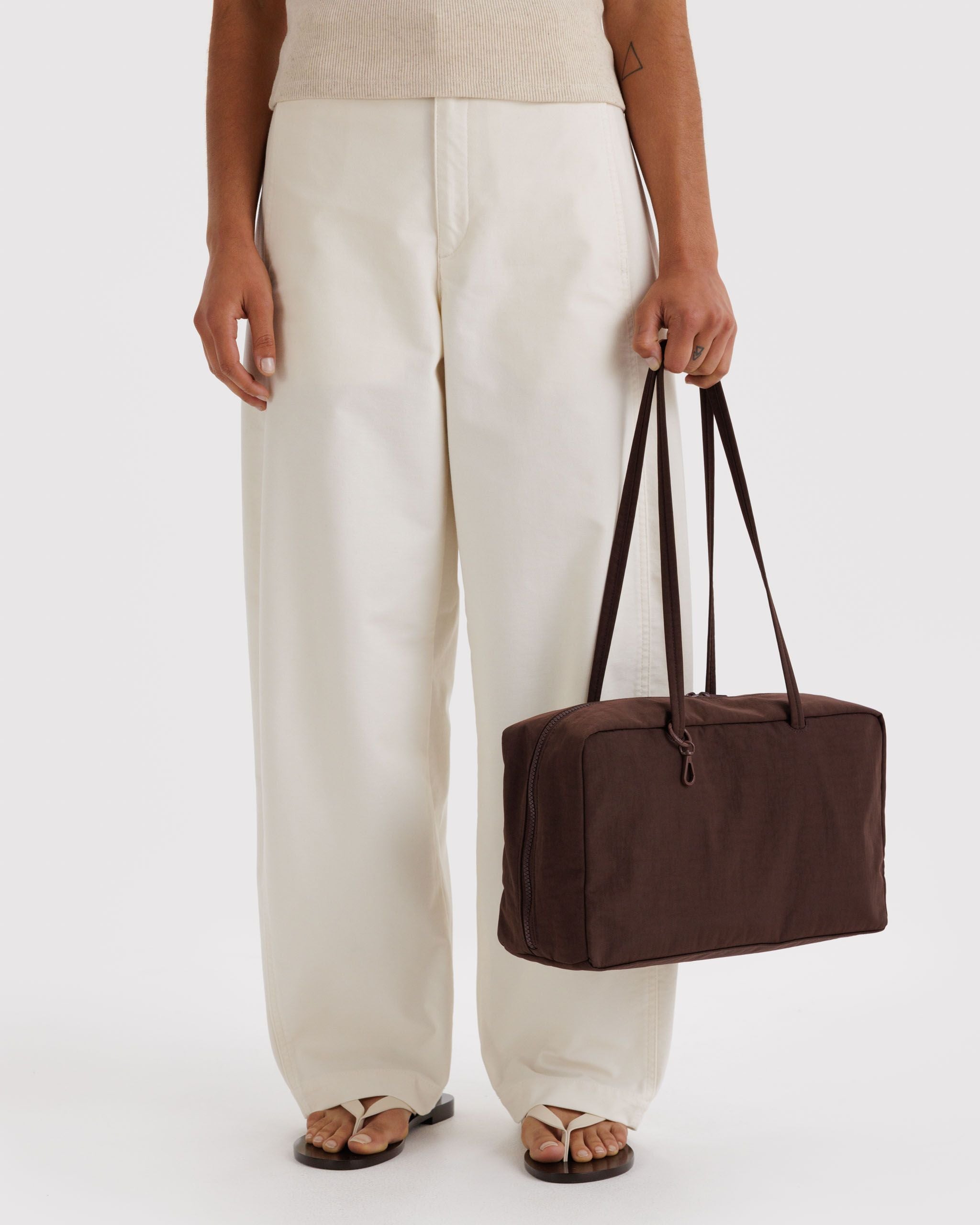 Medium Nylon Bowler Bag - Coffee